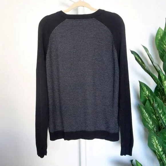 Ted Baker Black Grey Wool Knit Long Sleeve Crew Neck Sweater